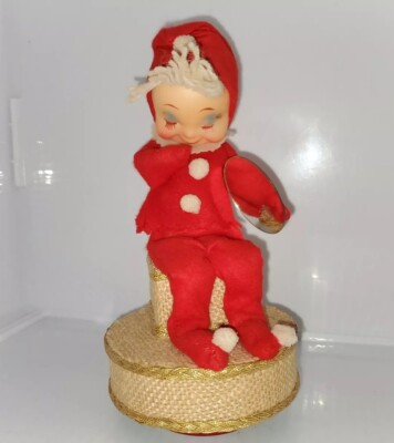 Christmas Pixie Elf Knee Hugger,Musical Box Wind Up Rotating.RARE HTF -image