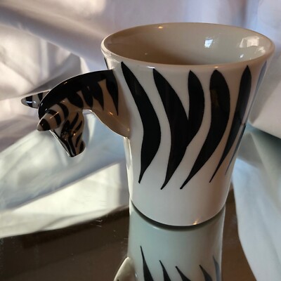 Pier 1 Imports Hand Painted ZEBRA Design Coffee Mug Cup Stoneware 16 oz.-image