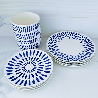 Bowl and Plate Set of 12 Pier 1 Imports Cobalt blue & White design -image