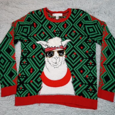 Jolly Sweaters Womens L Green Holiday Christmas Llama Cozy Comfort Fun Ugly-image