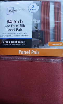 New! Mainstays 84-inch Red Faux Silk Panel Pair-image