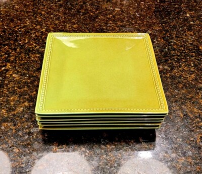 SET (6) Pier 1 SPICE ROUTE JADE Green Hobnail Rim 10.5