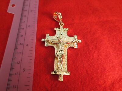 14KT GOLD PLATED CRUCIFIX CROSS OVER 3 INCHES CHARM PENDANT-4813-image