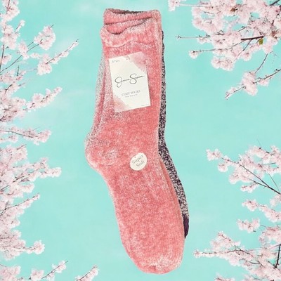 New Set of 3 Jessica Simpson Fuzzy Socks Pink Gray Purple Size 4-10 Cozy Comfy-image