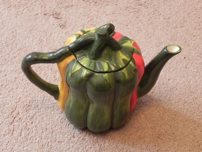 Jay Import Co. Ceramic Teapot with Veggie Design Excellent Condition-image