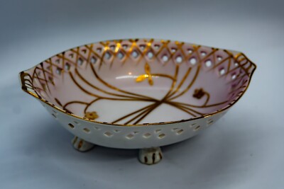 Vintage Arnart Imports Pale Pink Gold White Floral Design Perforated Design Foot-image