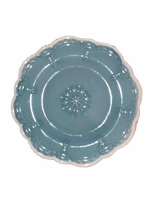 Pier 1 Imports set of 6 Lacy Salad Plate Scalloped Edge Aqua Blue 8” Diameter-image