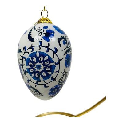 Pier 1 Imports Li Bien Blue Floral Easter Egg 2020 Reverse Painted-image