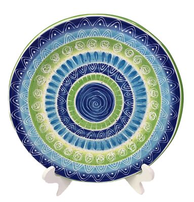 Pier 1 Imports CORTEZ 11” Dinner Plate Hand Painted Earthware Blue Green-image