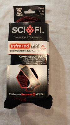 TRUEENERGY Compression Socks Black Infrared Thread Mens L/XL Over the Calf Socks-image