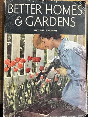Vintage May 1937 Better Homes & Gardens Magazine - Lady With tulips Cover +-image