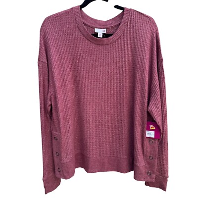 So Cozy Stylish Womens Ruby Marl Waffle Knit Pullover Sweater Button Accents XXL-image