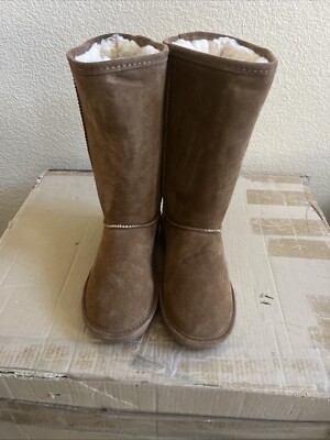 Bearpaw Womens Sz 9 Cloud II Wool Lined Tall Cozy Boots, Sheepskin, Suede, Fall-image