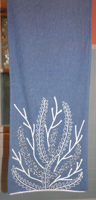 Beach Coastal Seashore Embroidered Beaded Blue & White Table Runner 14