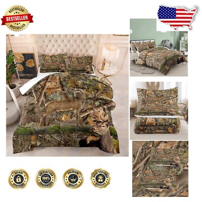 Deer Camo Bedding Set for Boys - Twin Size Comforter with Pillowcase Included-image