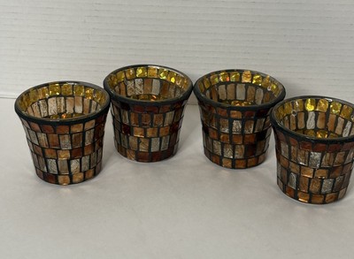 Pier 1 Imports Amber Mosaic votive candle holder Set Of 4 ~2 3/4” Tall-image