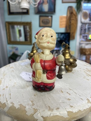 Vintage Wind Up Santa Claus Head moves Silver Bell 5