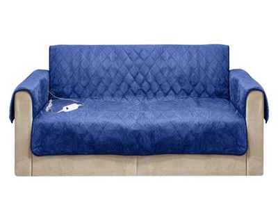 Warm & Cozy Heated Quilted Cover With Control Blue Sofa NEW-image