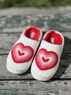 NO BOUNDARIES Women’s Size 9-10 Red Heart Cozy Scuff Fleece Slippers Memory Foam-image