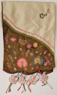 Pier One Imports Butterfly Tassels Table Runner Embroidered Flowers 14