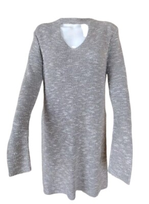 Alya Woman Medium Tunic Knit Sweater Gray Long With Slids Lightweight Comfy Warm-image