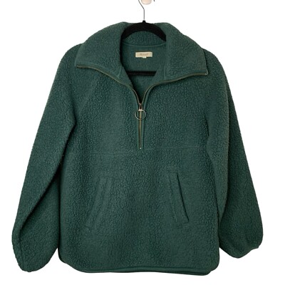 Madewell Women’s Small Green Fleece Teddy Half Zip Comfy Cozy Pullover-image