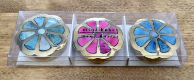 Set of 3 Mini Flower Shaped Brass Boxes,l Camel Bone Inlay, PIER 1 IMPORTS, NIB-image