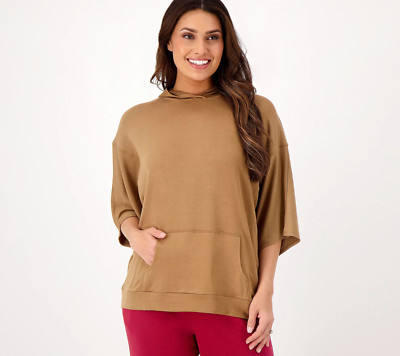 NEW Anybody XS/S Cozy Knit French Terry Hooded Poncho in Desert Olive QVC 6898-image