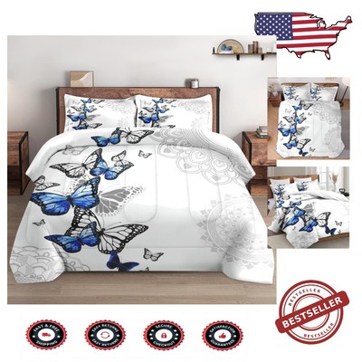 Soft Microfiber Full Size Comforter with Striking Butterfly Design & Pillowcases-image