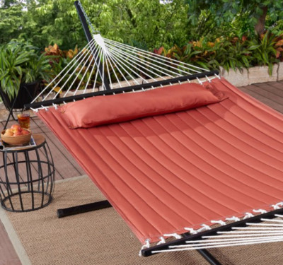 Outdoor Camping Quilted Double Hammock w/ Pillow 445 lb Capacity Heavy duty NEW-image