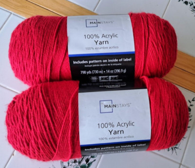 Mainstays 2 Skeins 100% Acrylic Yarn, 14 OZ  798 Yards Red MS20-200-008 Lot of 2-image
