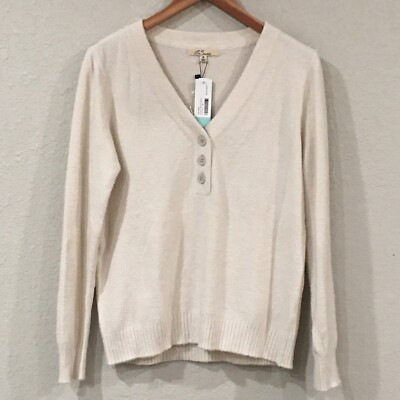 NEW Les Serein Women M Sweater Cream Ariad V-Neck Lagenlook Cozy Neutral Minimal-image