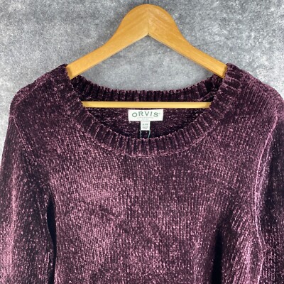 Orvis Sweater Women XL Plum Cozy Fluffy Oversized Chenille Pullover Slouchy Tags-image