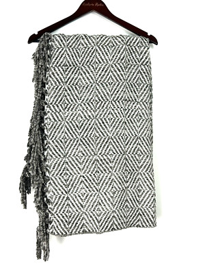 Kirklands Charcoal Gray Chenille Throw Blanket Diamond Fringe Reversible 50x60-image