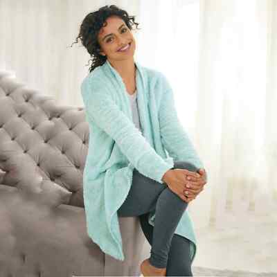 Soft Surroundings Cozy up Cardi Cardigan Fleece Pale Blue Pockets Snap Front-image