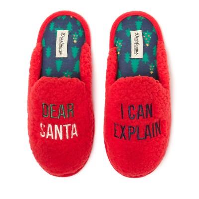 DEARFOAMS Womens Large 9-10 DEAR SANTA Slippers Cozy Comfort Memory Foam Red-image