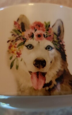 PIER 1 IMPORTS Dolomite Cups Mugs Pink 8 Oz Puppies Dogs Stacking Set of 4 -image