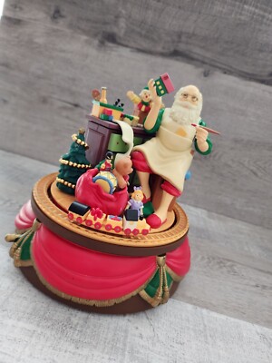 Vintage Santas Best Animated Music Box Christmas Santa Claus Wind Up Decor 1992-image