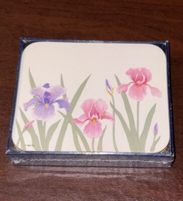 Vtg. 4Pcs American Pennyroyal Coasters White Iris By Design Imports Int'l Sealed-image