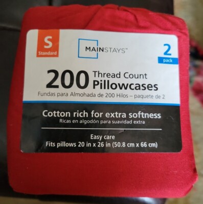 NEW Set 2 Mainstay 200 Thread Count Pillowcases Standard Red-image