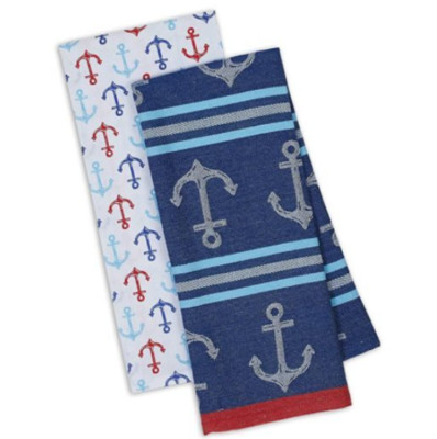 NWT DII Design Imports Nautical Anchors Boat Kitchen Dish Hand Tea Towel Set - 2-image
