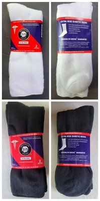 Brooklyn Diabetic Socks 10-16 L XL 2 Pack Black White Extra Wide Mid Over Calf-image