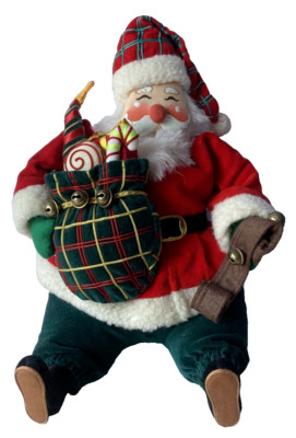 Vintage Christmas Santa Claus Plush Musical Wind Up Figure with Movement-image