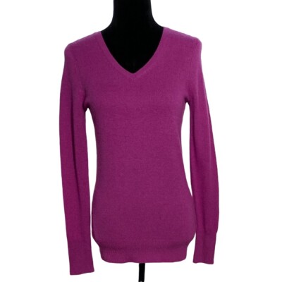 Alex Marie Sweater SMALL Dark Pink Cashmere Long Sl V Neck Soft Cozy Casual-image