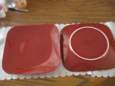 Set of 2 Mainstays RED SEDONA Stoneware Square Dinner Plates 10-5/8