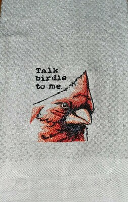 Embroidered Gray Kitchen Hand Towel Cardinal Sketch Bird BS2771-image