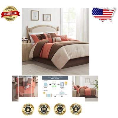 Cozy Coral Faux Suede Comforter Set - Complete 7-Piece Queen Bedding Collection-image