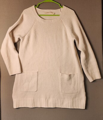 Soft Surroundings Cozy Chenille Sweater Sz S Ivory Pullover Tunic Pockets-image