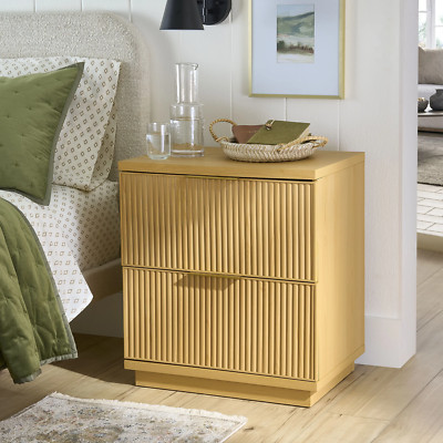 Better Homes & Gardens Lillian Fluted 2-Drawer Nightstand with USB, Natural Pine-image