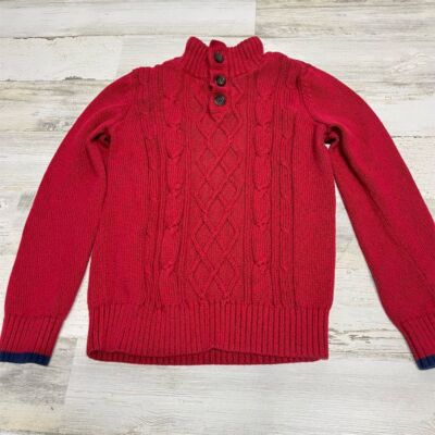 Lands' End  Sweater Kids M Size 8 Red Cable Knit Mock Neck Pullover -image